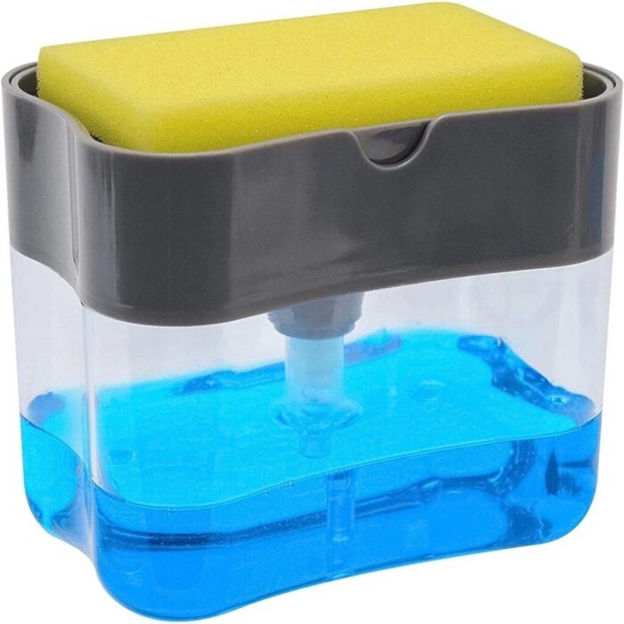 2-In-1 Liquid Soap Dispenser Soap Pump Sponge Caddy Manual Press With Washing Sponge