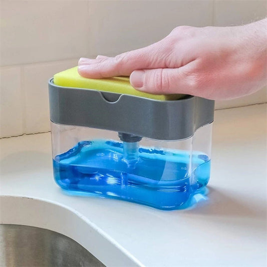 2-In-1 Liquid Soap Dispenser Soap Pump Sponge Caddy Manual Press With Washing Sponge