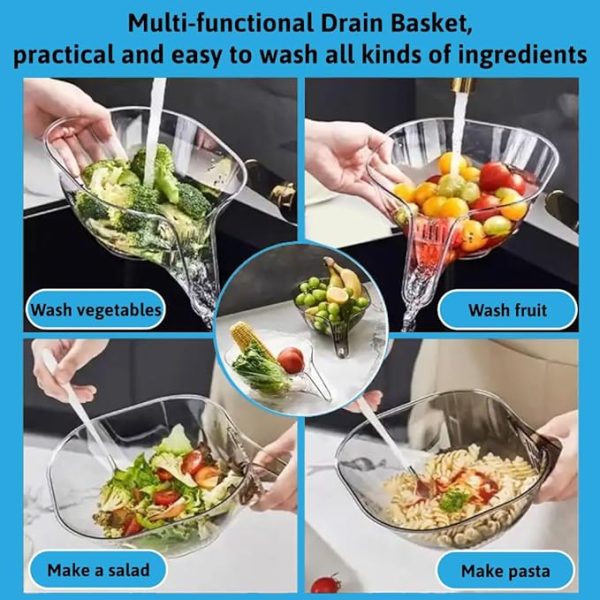 Multi-functional Drain Basket Bowl With Strainer Container, Kitchen Sink Food Catcher Drainer Fruit Rinse Vegetable Washing Filter Bowl Over The Sink Colander